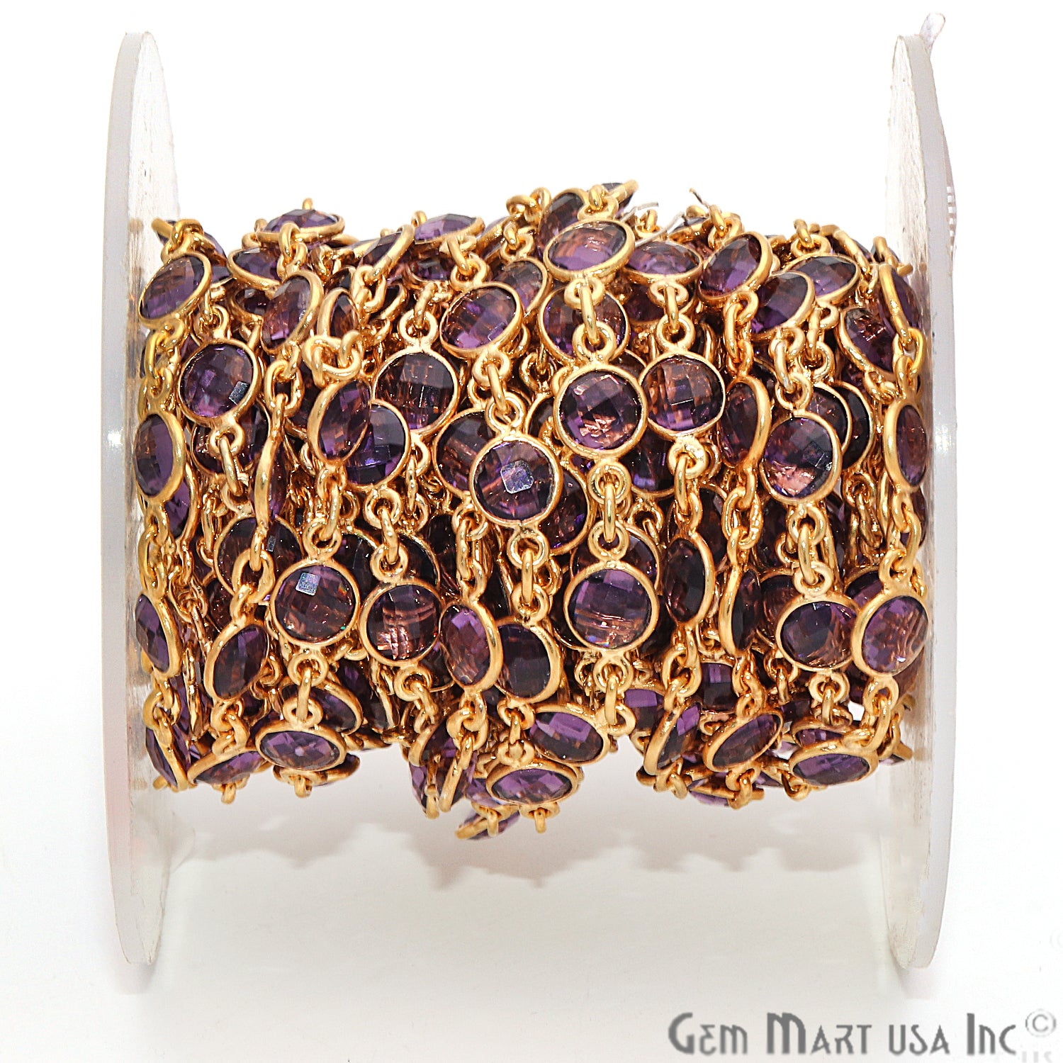 Amethyst 5mm Bezel Link Gold Plated Continuous Connector Chain - GemMartUSA