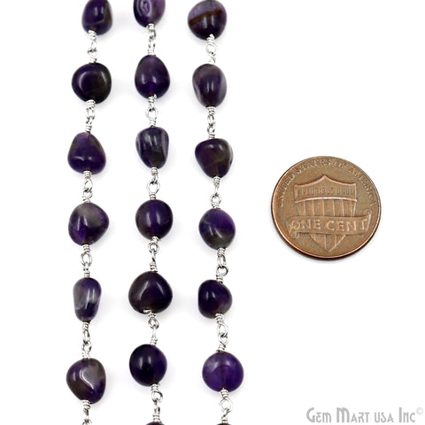 Amethyst Tumble Beads 8x5mm Silver Plated Gemstone Rosary Chain