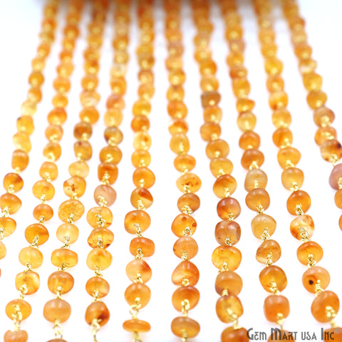 Carnelian Cabochon 4-5mm Gold Wire Wrapped Rosary Chain