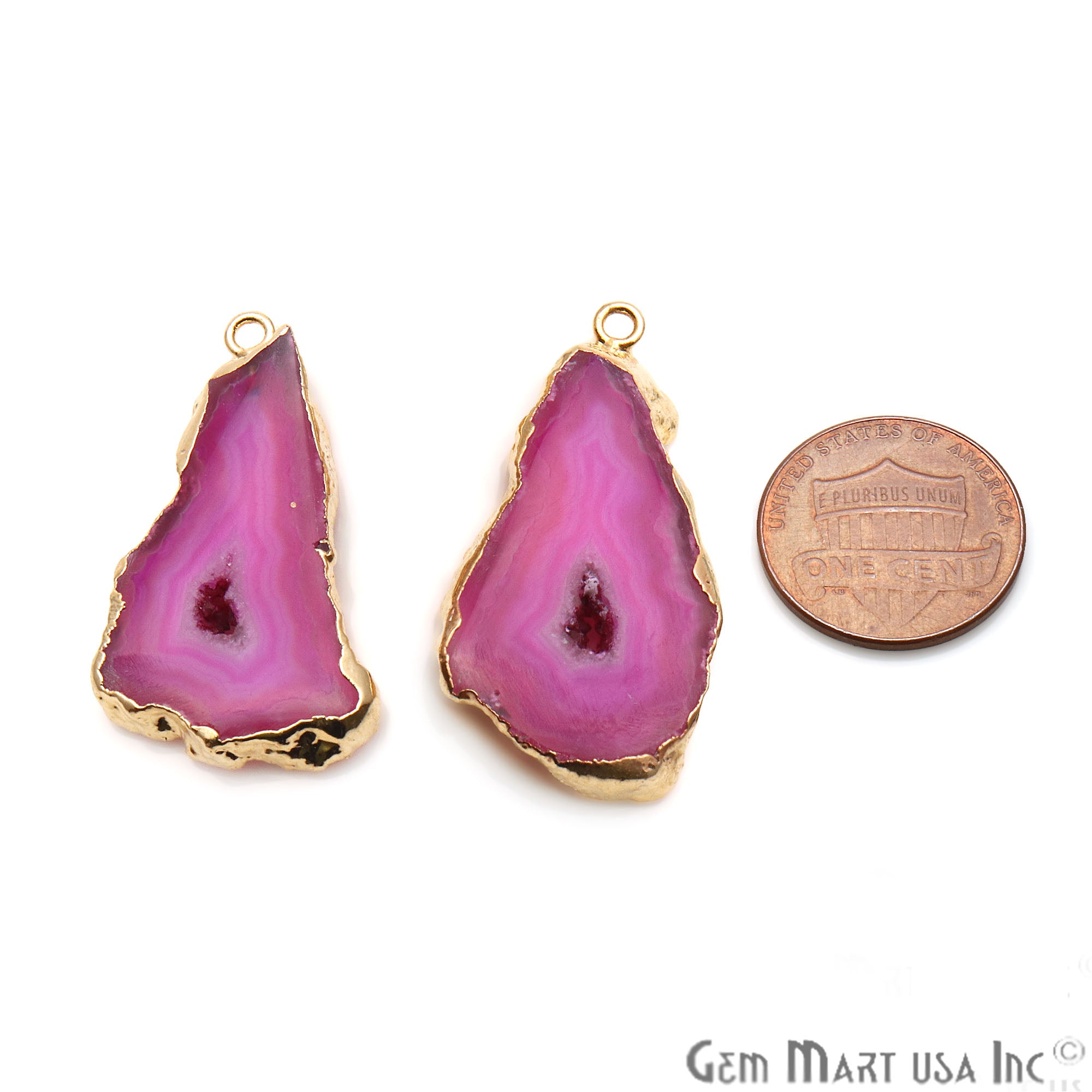 Agate Slice 36x17mm Organic Gold Electroplated Gemstone Earring Connector 1 Pair - GemMartUSA