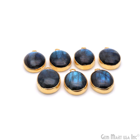 Flashy Labradorite 23x15mm Cabochon Oval Single Bail Gold Electroplated Gemstone Connector