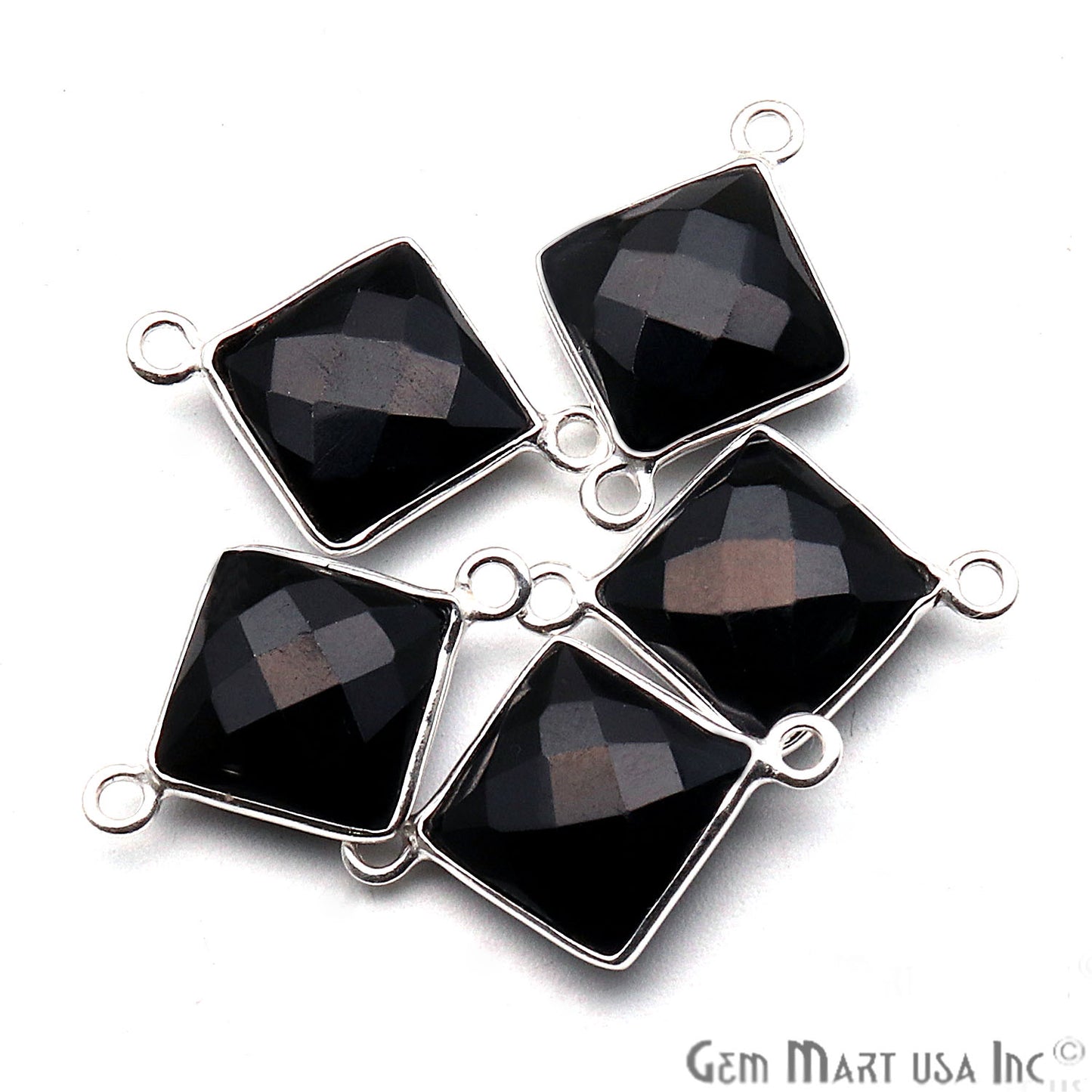 Black Onyx 10mm Square Silver Double Bail Bezel Connector - GemMartUSA