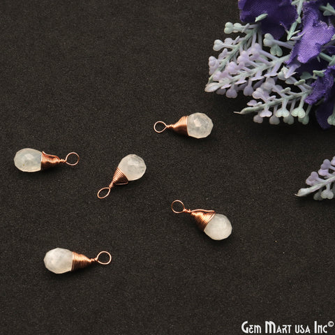 Rainbow Moonstone Rose Gold Wire Wrapped Drop Shape 16x6mm Single Bail Gemstone Connector