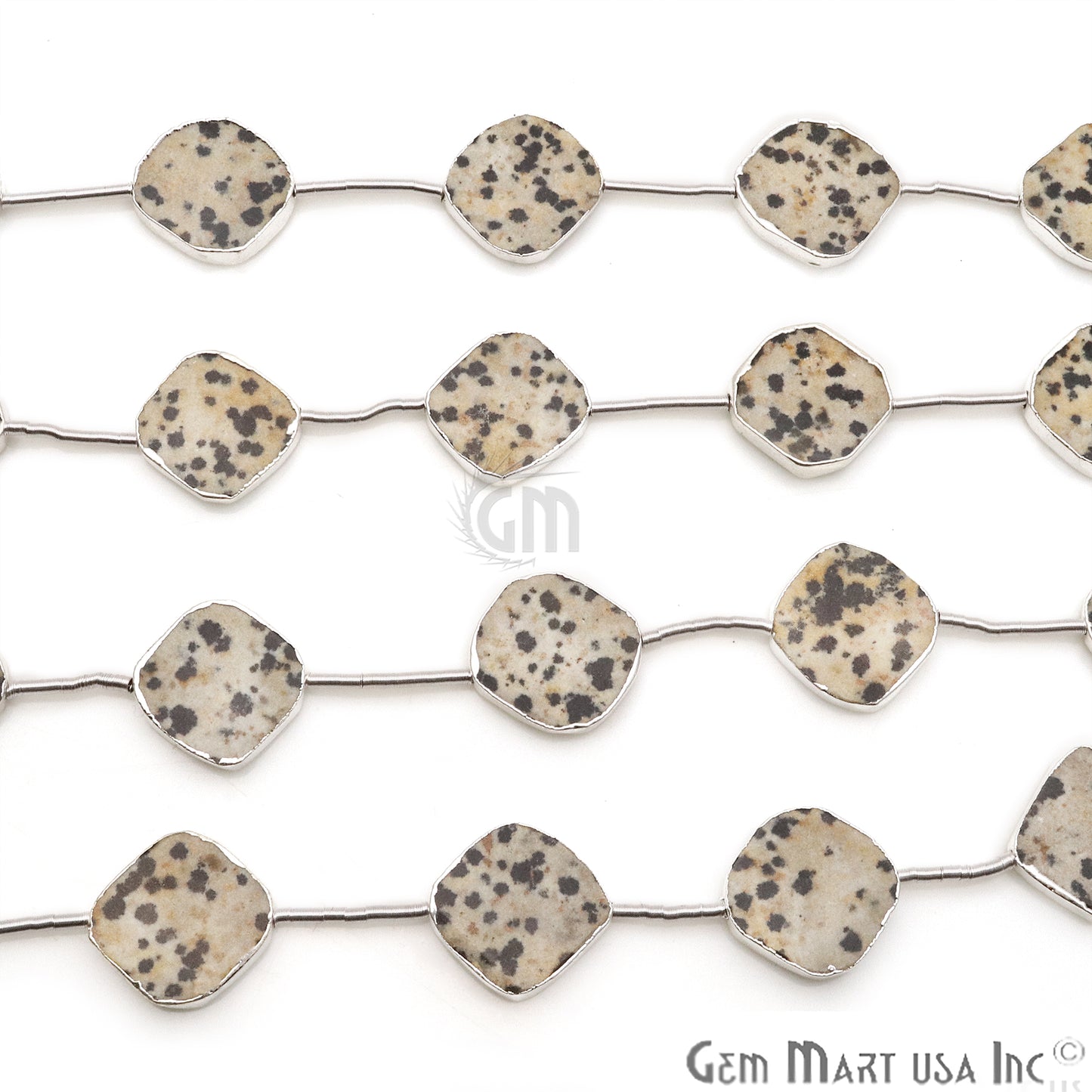 Dalmation Jasper Free Form 18x15mm Silver Edged Crafting Beads Gemstone Strands 9INCH - GemMartUSA