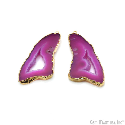 Agate Slice 26x52mm Organic  Gold Electroplated Gemstone Earring Connector 1 Pair