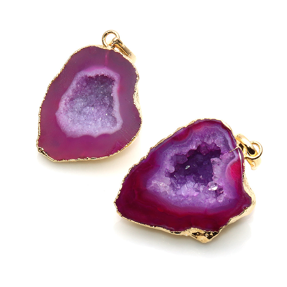 DIY Geode Druzy Gemstone 25x34mm Gold Edged Necklace Pendant - GemMartUSA