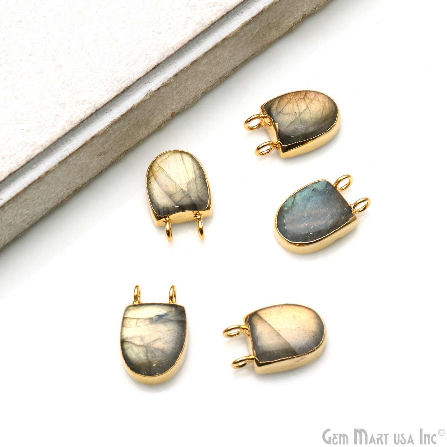 Labradorite Semi Oval 16x10mm Gold Electroplated Double Bail Connector