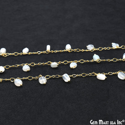 White Chalcedony Tumble Beads 8x5mm Gold Plated Cluster Dangle Chain