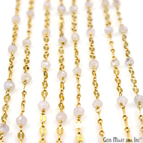 Rainbow Moonstone Beads Gold Plated Finding Rosary Chain