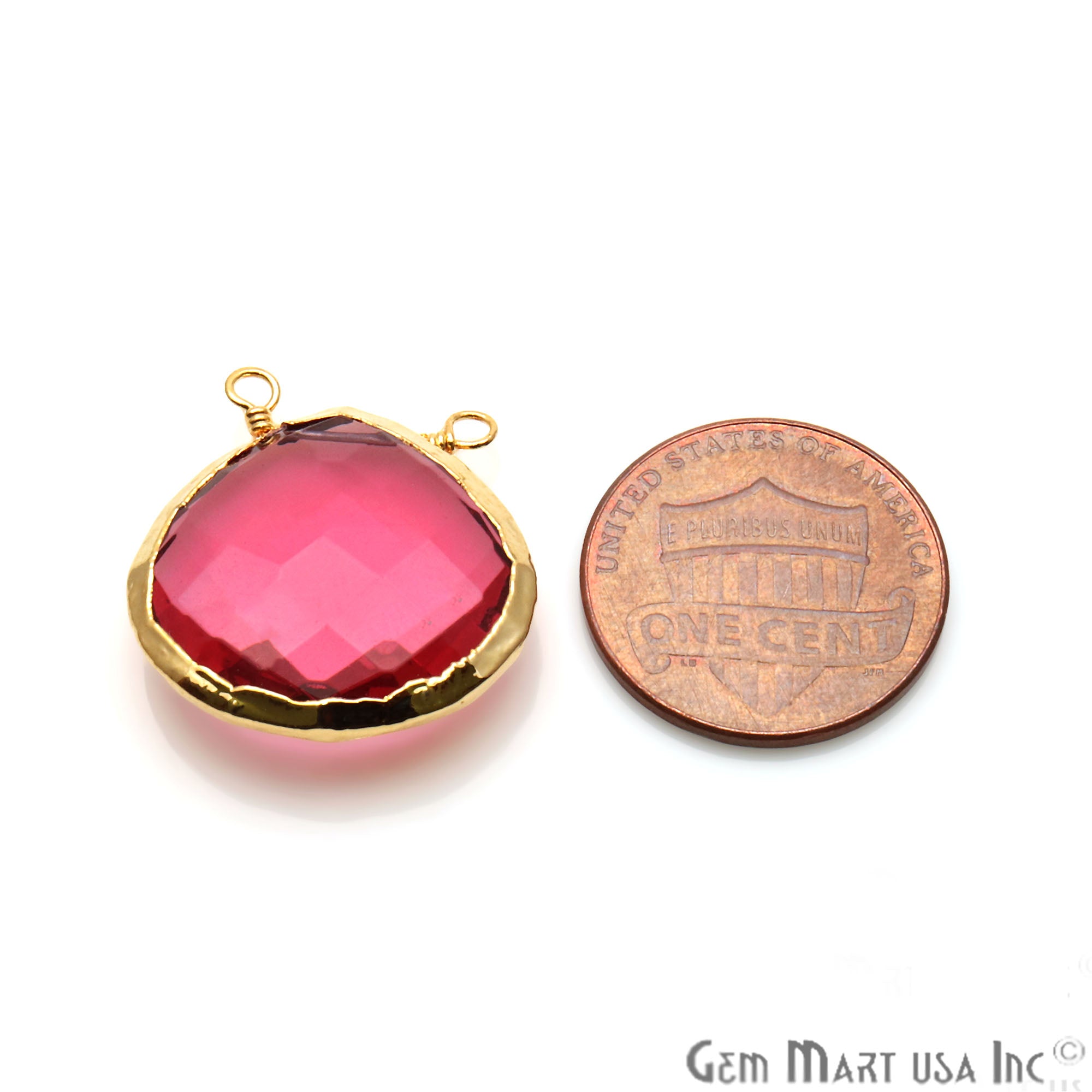 Gemstone 22x20mm Heart Shape Gold Electroplated Connector (Pick Your Gemstone) - GemMartUSA