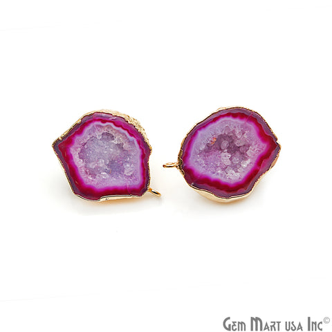 DIY Agate Slice Geode Druzy 24x31mm Gold Electroplated Loop Connector Studs Earrings - GemMartUSA