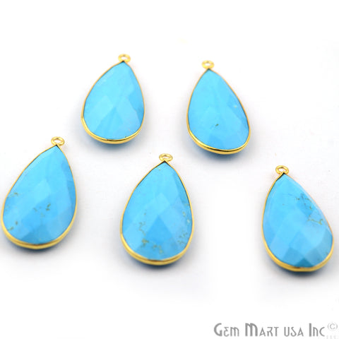 Turquoise Pears 15x35mm Single Bail Gold Bezel Gemstone Connector