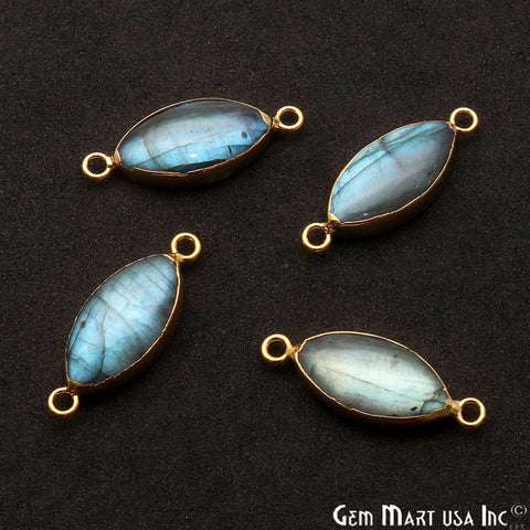 Labradorite Cabochon 26x10mm Marquise Gold Electroplated Double Bail Gemstone Connector - GemMartUSA