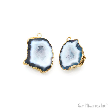 Geode Druzy 36x23mm Organic Gold Electroplated Single Bail Gemstone Earring Connector 1 Pair