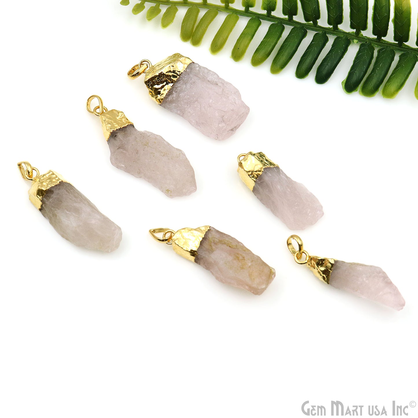 Rose Quartz Organic 46x15mm Gold Electroplated Single Bail Gemstone Pendant