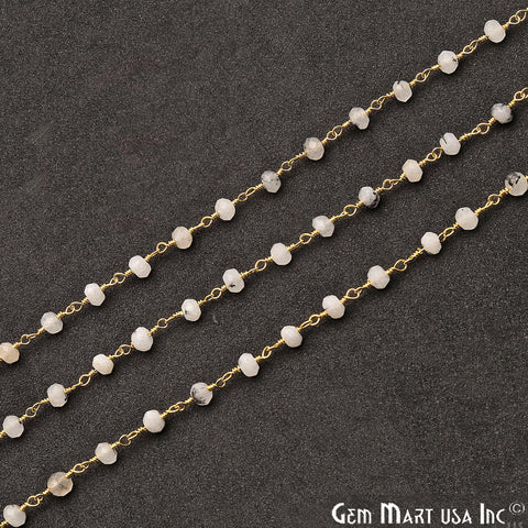 Rutilated Jade Faceted Beads 4mm Gold Plated Wire Wrapped Rosary Chain - GemMartUSA