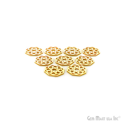 Hexagon Shape Charm Laser Finding Gold Plated 13mm Charm For Bracelets & Pendants