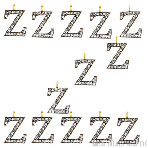 Z' Alphabet Charm CZ Pave Gold Vermeil Charm for Bracelet & Pendants - GemMartUSA
