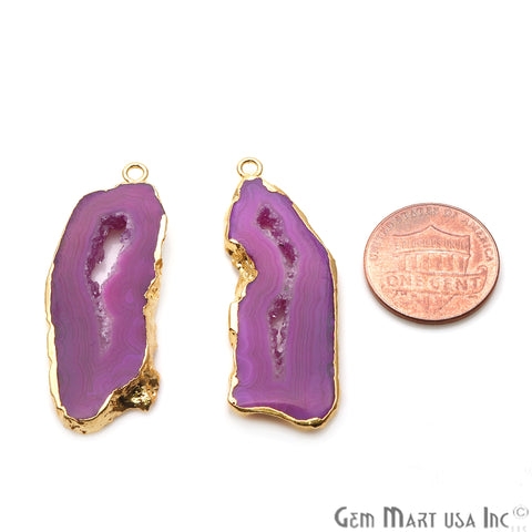 Agate Slice 15x44mm Organic Gold Electroplated Gemstone Earring Connector 1 Pair - GemMartUSA
