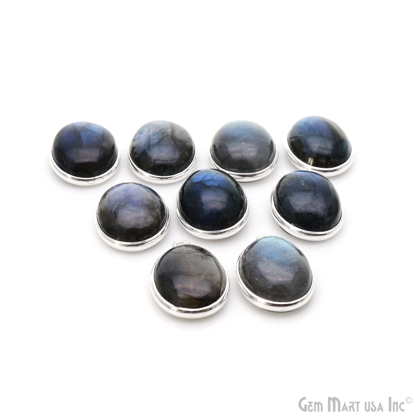 Flashy Labradorite Cabochon 12x16mm Oval Single Bail Silver Plated Gemstone Connector