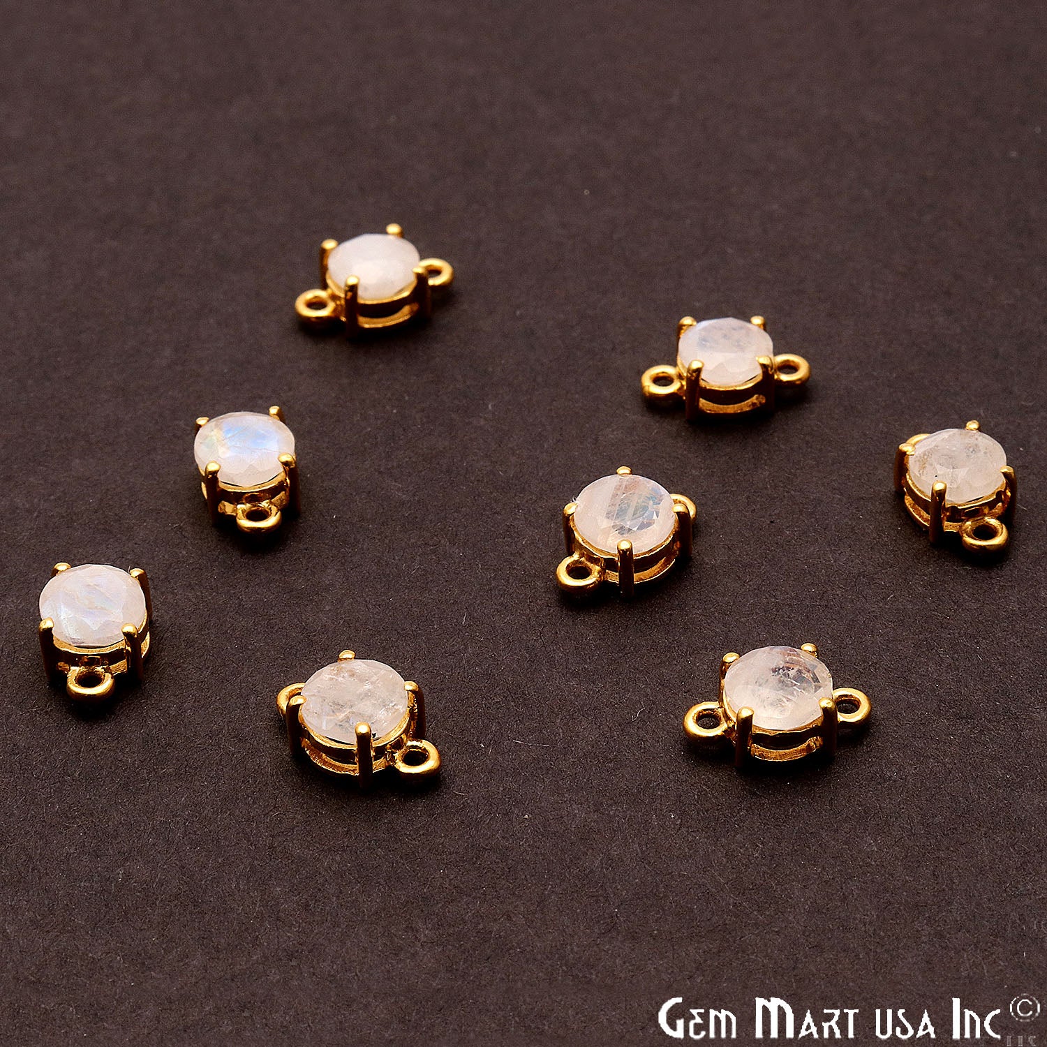 Rainbow Moonstone Prong Setting Gold Plated Flashy Gemstone Connector - GemMartUSA