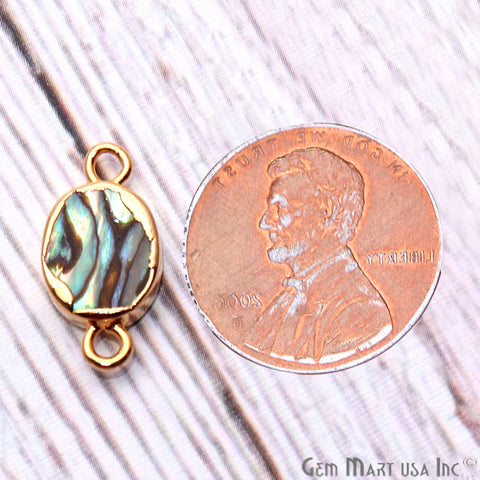 Abalone Shell Oval Gold Electroplated Double Bail 8x10mm Gemstone Connector - GemMartUSA
