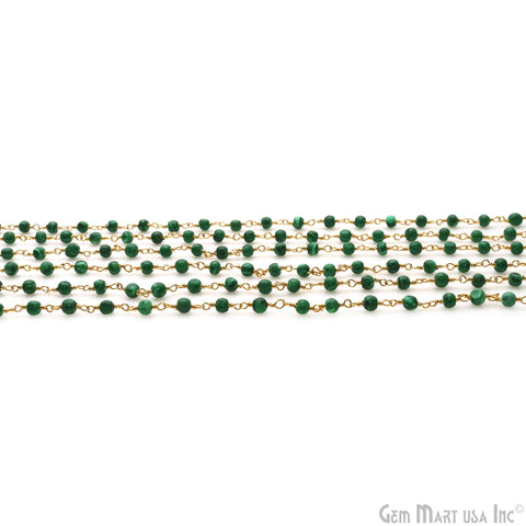 Malachite 3-3.5mm Beaded Gold Wire Wrapped Rosary Chain