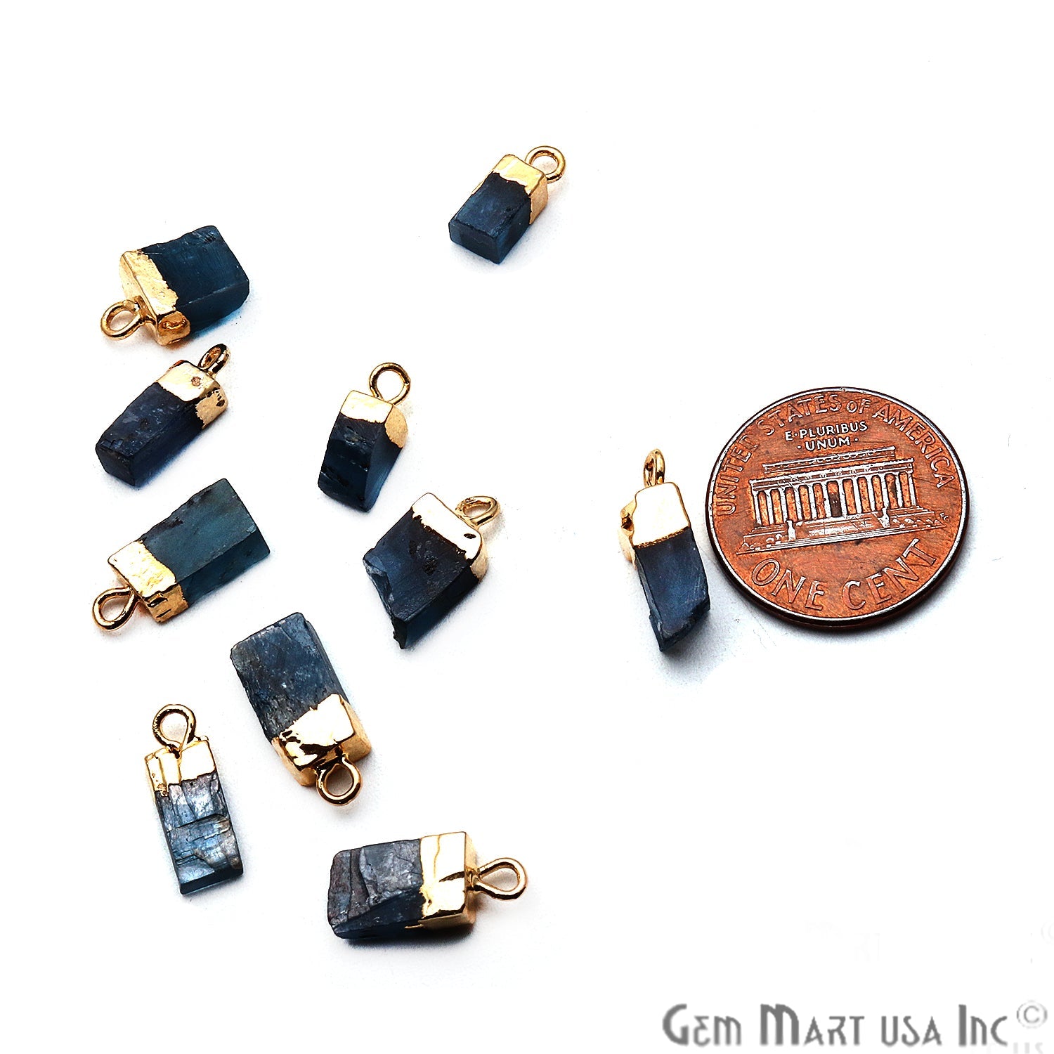 Rough Green Kyanite Gemstone 10x5mm Organic Shape Gold Edged Connector Charm - GemMartUSA