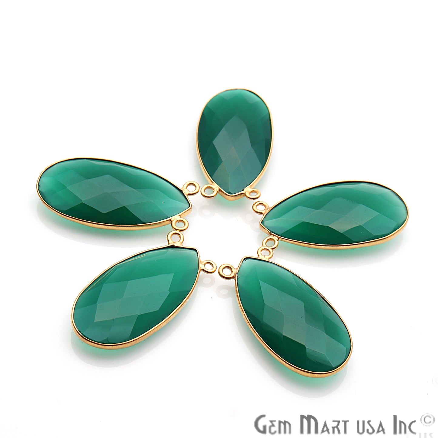 Green Onyx 30x16mm Pears Gold Plated Double Bail Connector - GemMartUSA