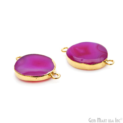 Agate Slice 23x15mm Organic Gold Electroplated Gemstone Earring Connector 1 Pair