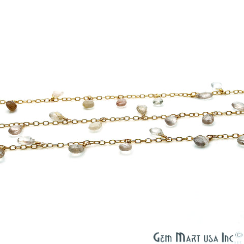 Golden Rutile Faceted Drop Beads Gold Wire Wrapped Dangle Rosary Chains - GemMartUSA