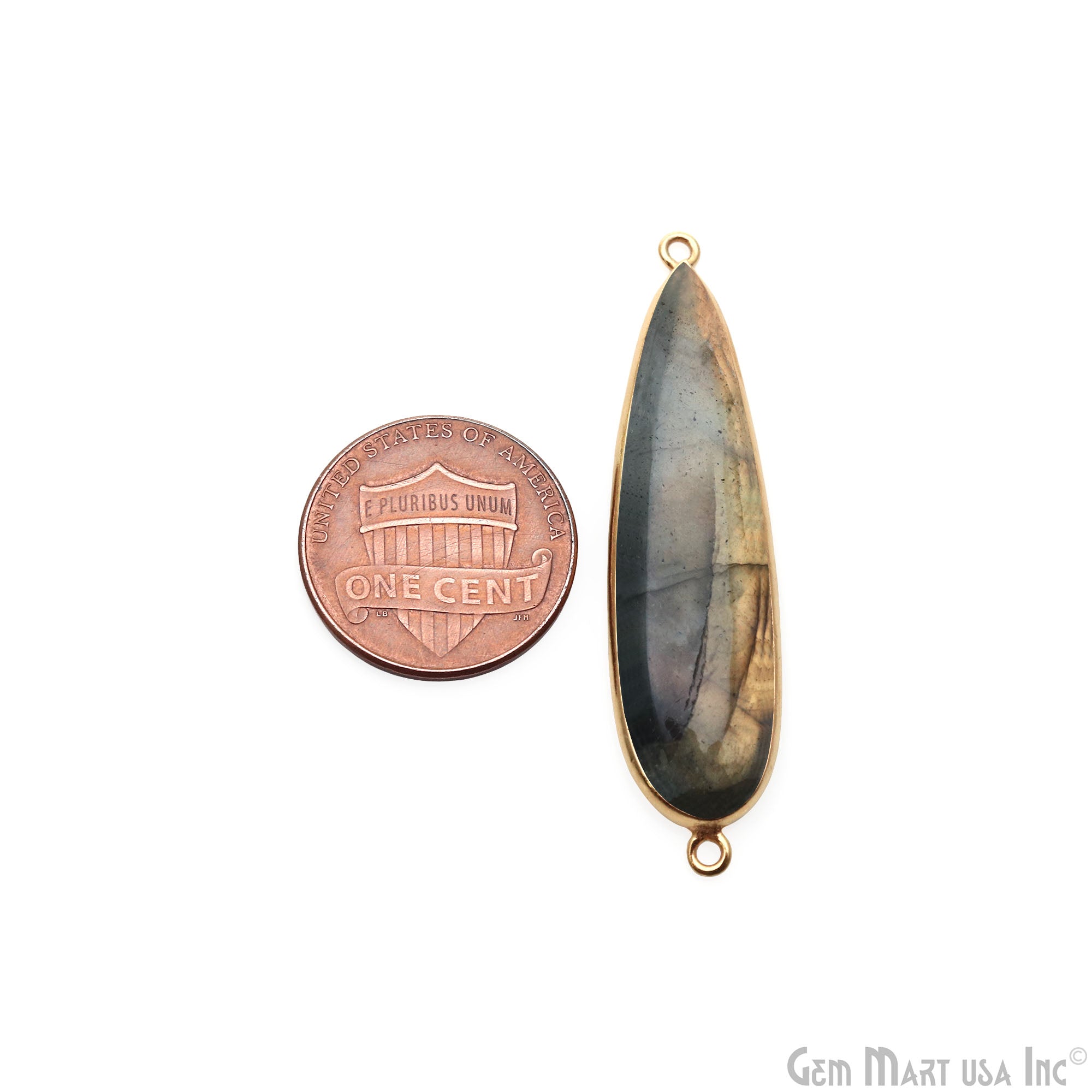 Flashy Labradorite Cabochon 40x10mm Pears Double Bail Gold Plated Gemstone Connector