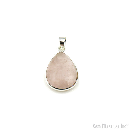 Rose Quartz Gemstone Pears 31x20mm Sterling Silver Necklace Pendant 1PC