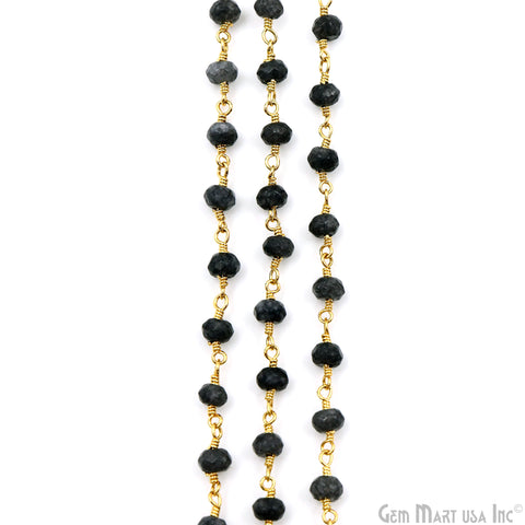 Gray Jade Faceted Beads 4mm Gold Plated Gemstone Rosary Chain