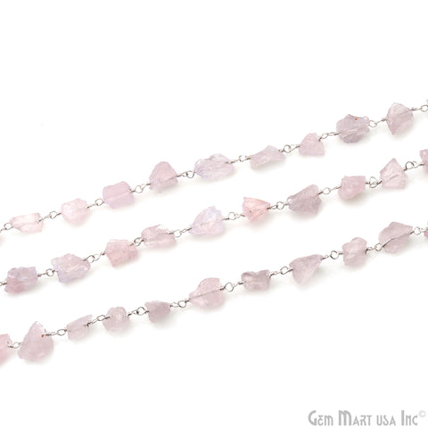 Rose Quartz Free Form Nugget 6-8mm Silver Plated Rosary Chain