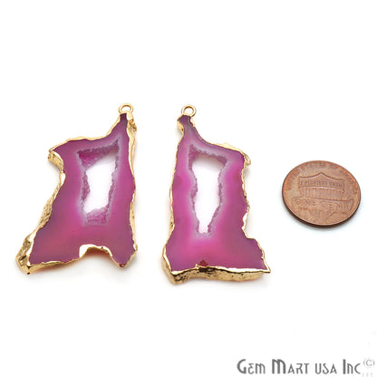 Agate Slice 52x27mm Organic Gold Electroplated Gemstone Earring Connector 1 Pair - GemMartUSA