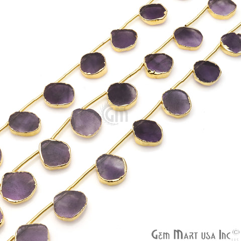 Amethyst Free Form Gold Electroplated 18x15mm Crafting Beads Gemstone 9 Inch Strands - GemMartUSA