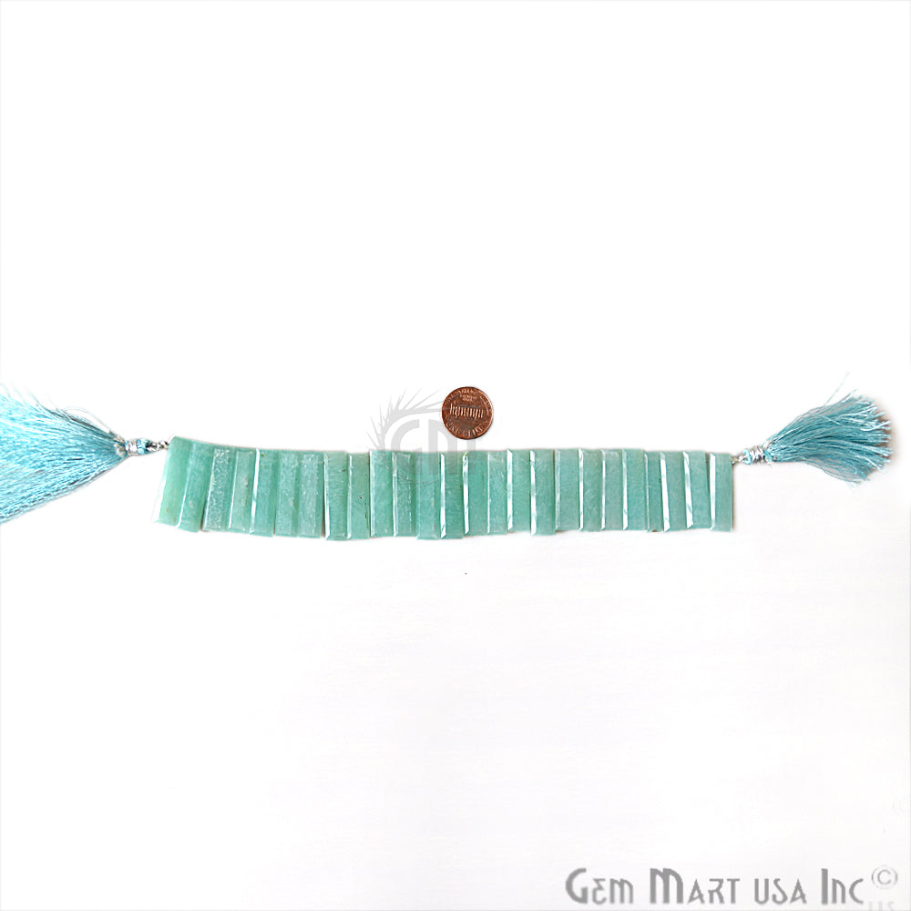 Amazonite Baguette Gemstone 24x7mm Beaded Handmade Silver Wire Rondelle Briolette - GemMartUSA