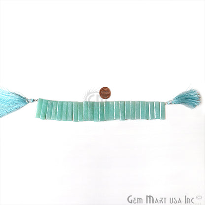 Amazonite Baguette Gemstone 24x7mm Beaded Handmade Silver Wire Rondelle Briolette - GemMartUSA