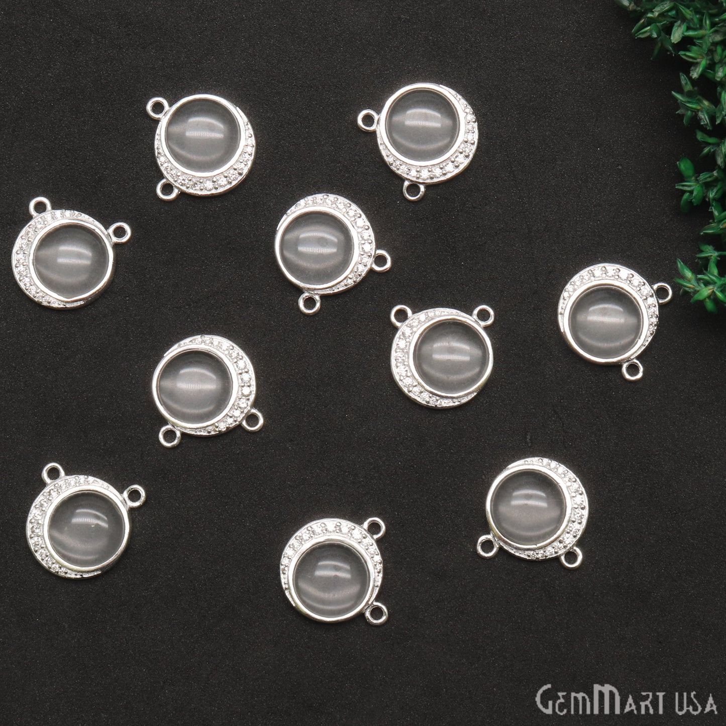 DIY Gemstone Round & Moon Shape Finding Silver Plated Pendant Connector 1pc