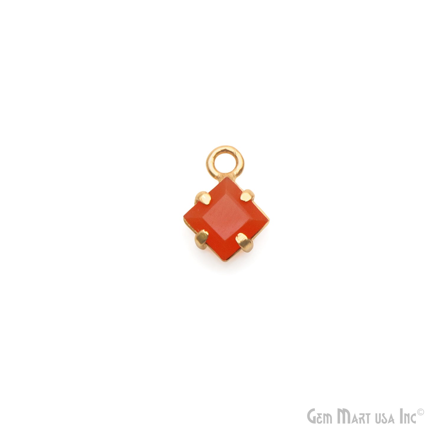 Carnelian Faceted Square 6mm Prong Gold Plated Single Side Bail Connector