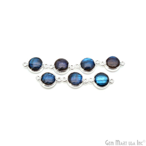 Flashy Labradorite 21x13mm Cabochon Round Double Bail Silver Electroplated Gemstone Connector