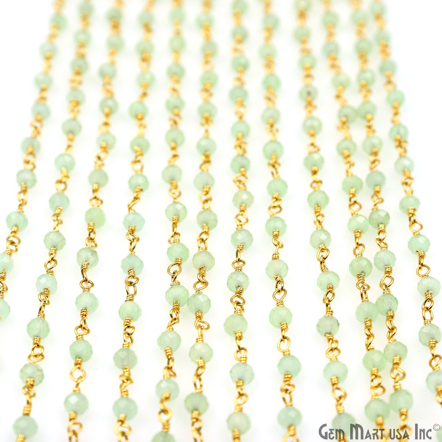 Green Monalisa 3-3.5mm Beads Gold Wire Wrapped Rosary Chain