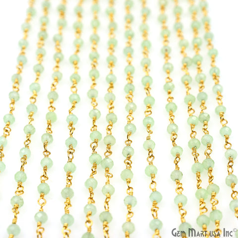 Green Monalisa 3-3.5mm Beads Gold Wire Wrapped Rosary Chain