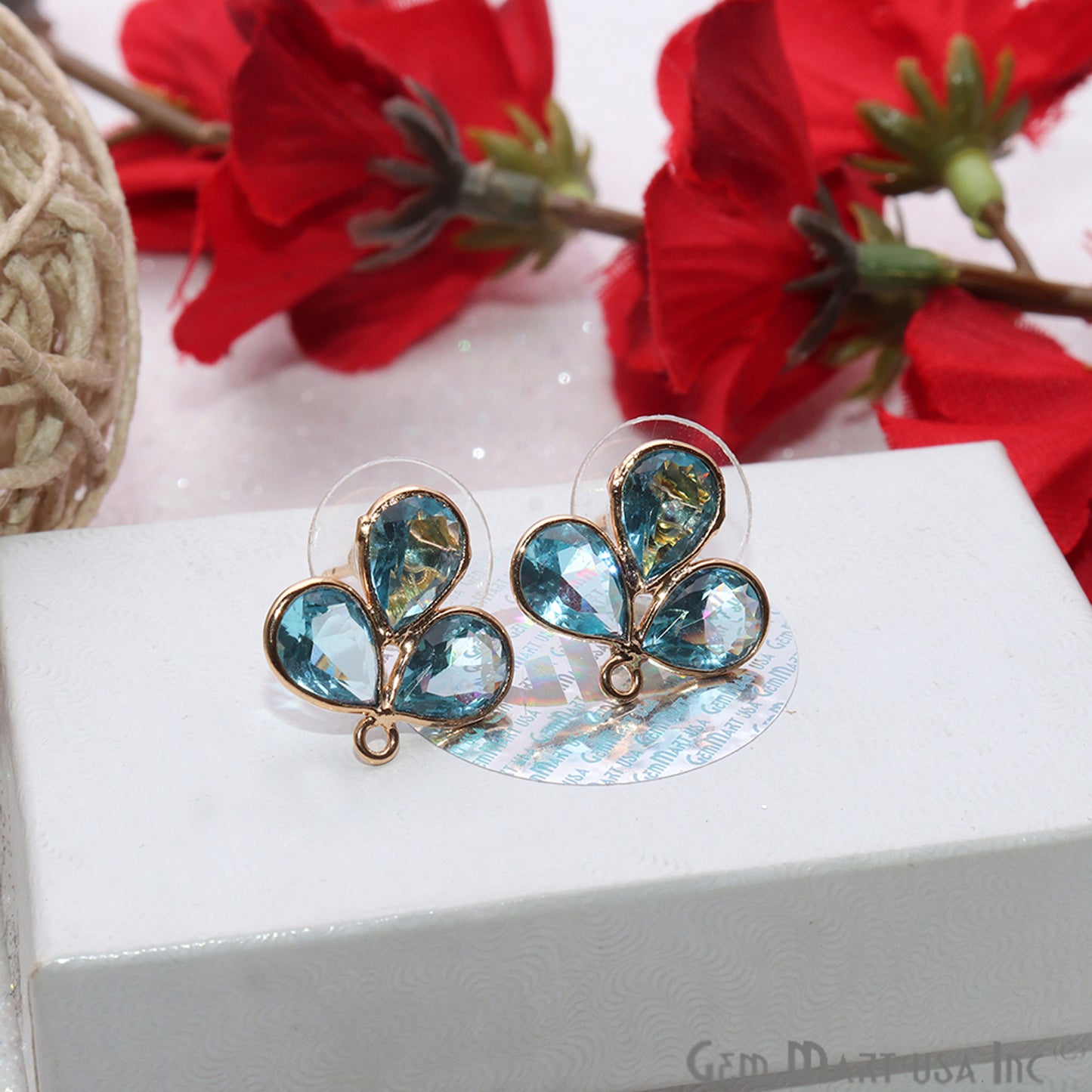 DIY Gemstone Gold Loop Connector Stud Earring (90048) (Pick Stone) - GemMartUSA