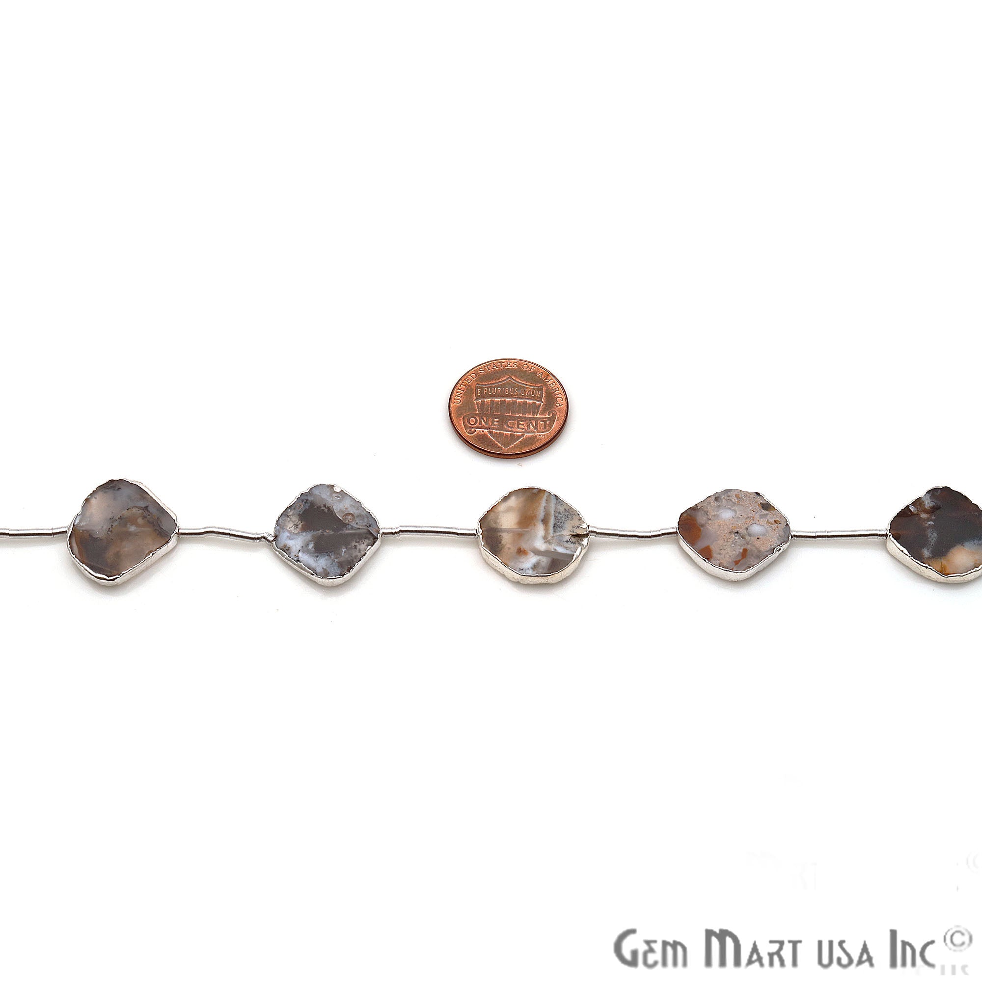 Dendrite Opal Free Form 18x15mm Silver Edged Crafting Beads Gemstone Strands 9INCH - GemMartUSA