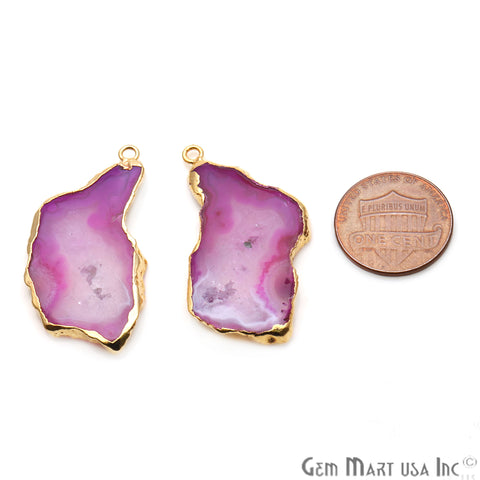 Agate Slice 38x18mm Organic Gold Electroplated Gemstone Earring Connector 1 Pair - GemMartUSA