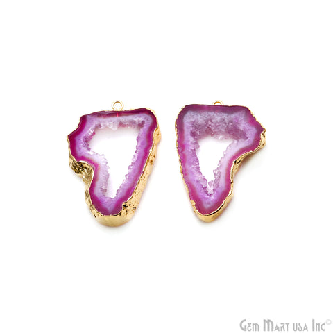 Agate Slice 36x24mm Organic  Gold Electroplated Gemstone Earring Connector 1 Pair