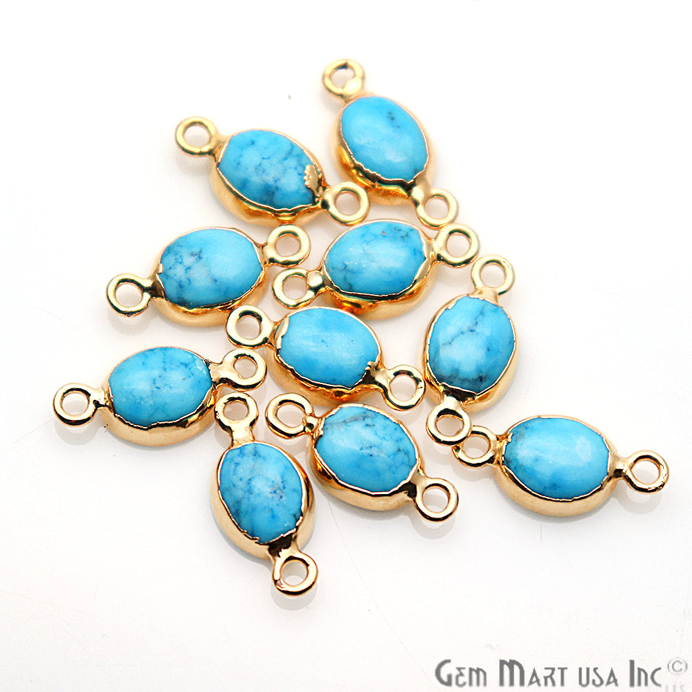 Turquoise 8X10mm Oval Gold Electroplated Double Bail Gemstone Connector - GemMartUSA