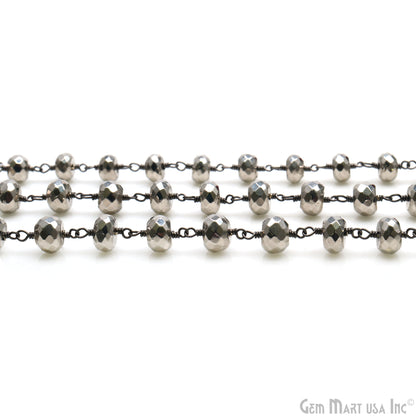 Pyrite Faceted Beads 6-7mm Oxidized Wire Wrapped Rosary Chain